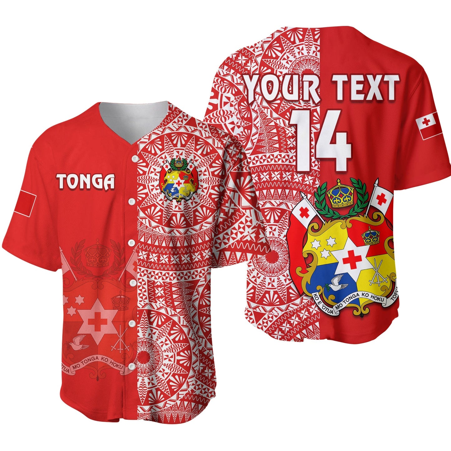 (Custom Text And Number) Tonga Baseball Jersey Tongan Coat Of Arms Ngatu Pattern