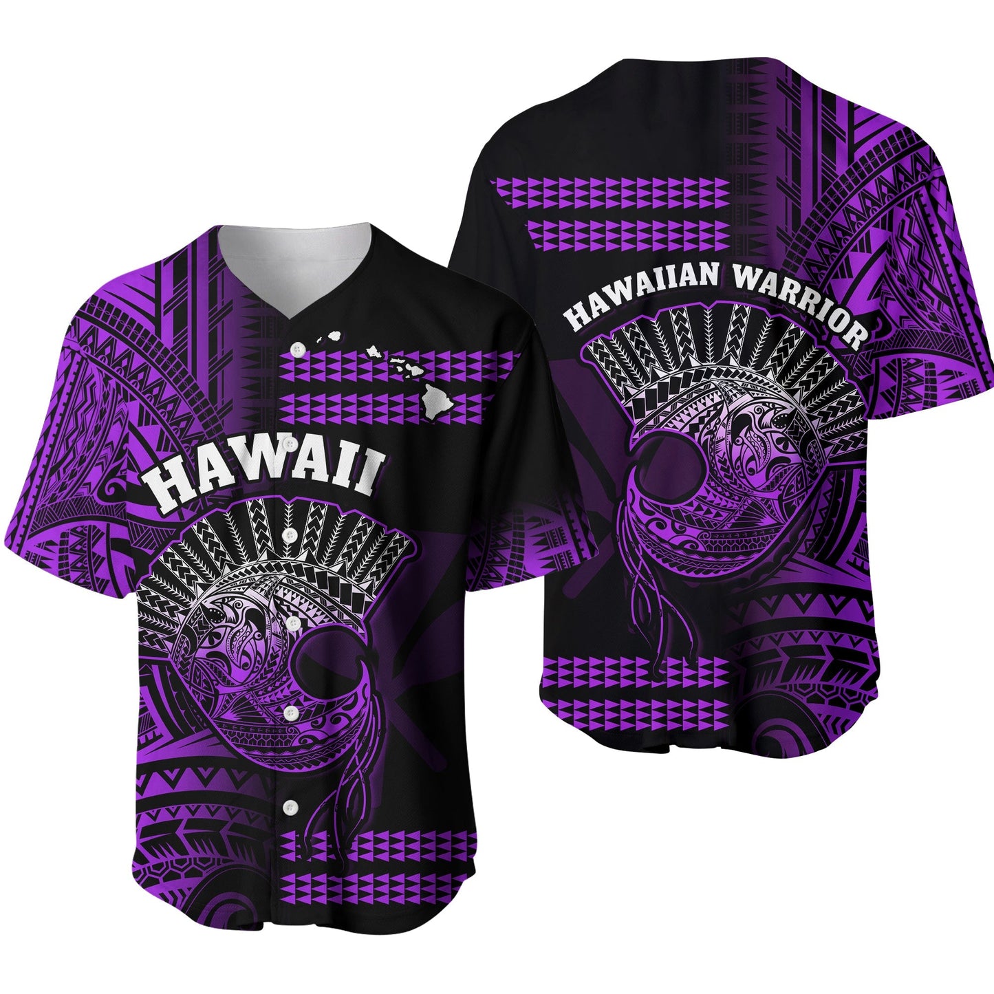 Hawaii Baseball Jersey Kakau Warrior Helmet Gradient Purple Polynesian Ver.01