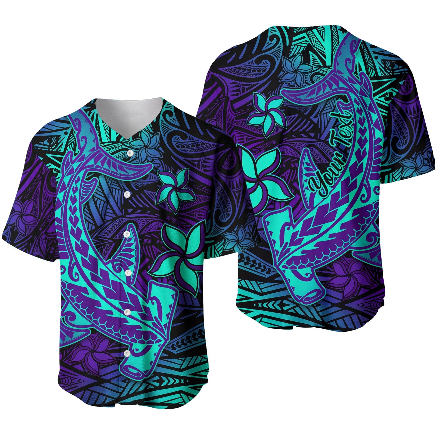 (Custom Personalised) Polynesian Baseball Jersey Purple Paradise Hawaiian Tribal Hammerhead Shark