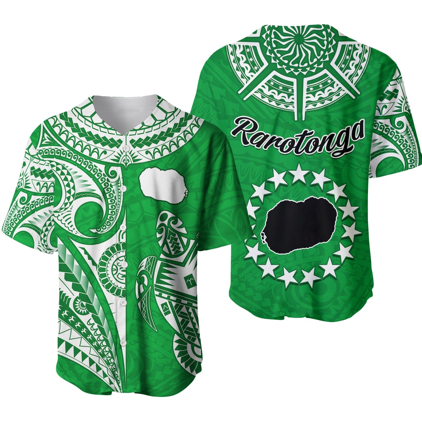 Rarotonga Cook Islands Baseball Jersey Turtle and Map Style Green