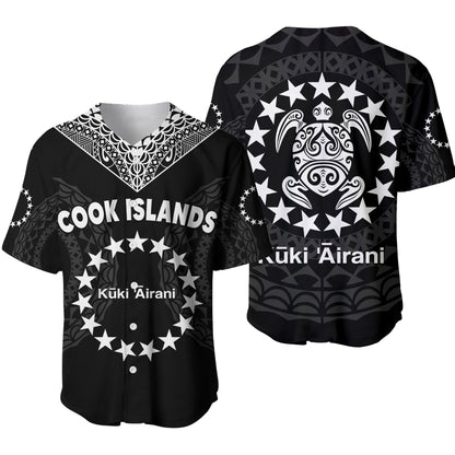 Cook Islands Baseball Jersey Circle Pattern Mix Sea Turtle Black Version
