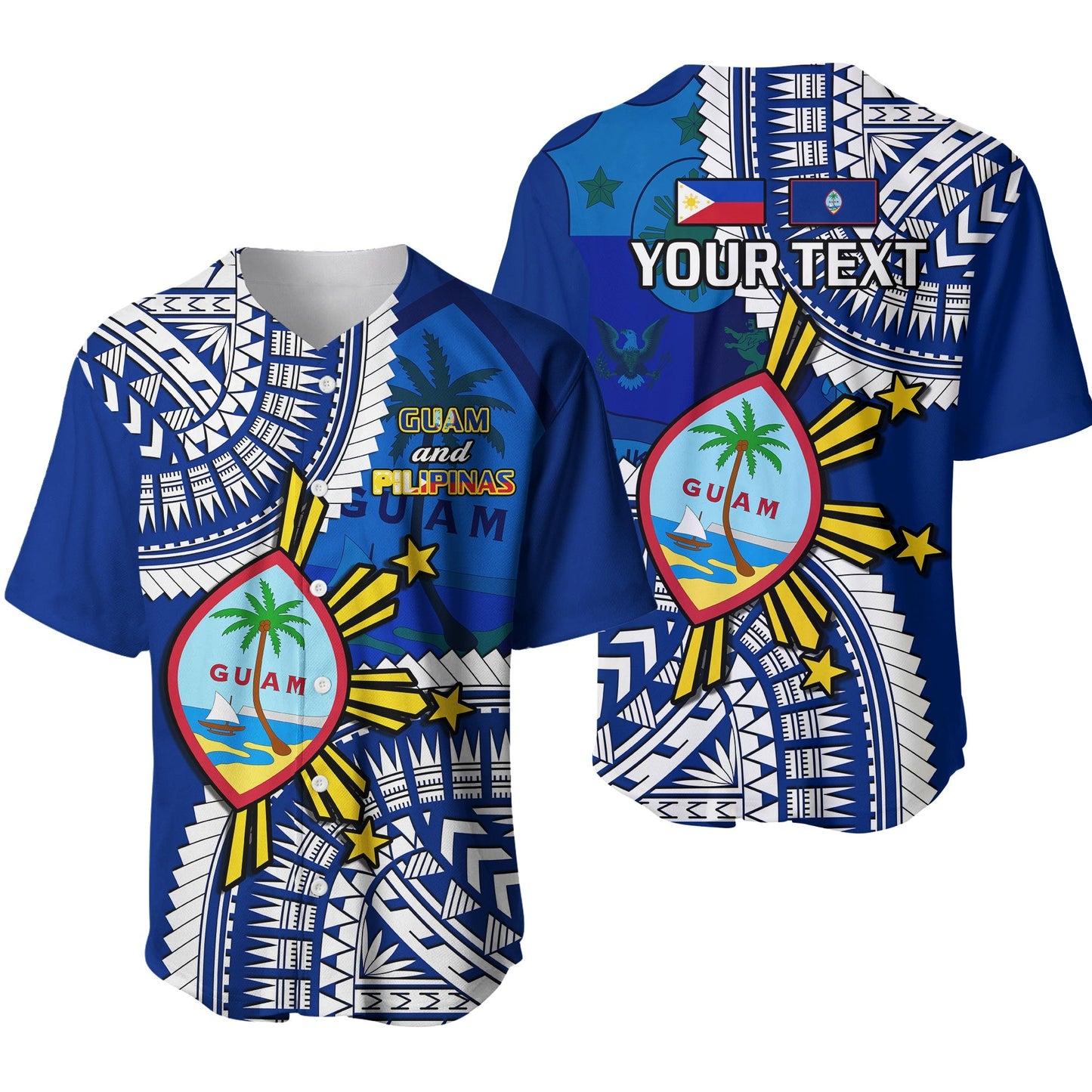 (Custom Personalised) Guam and Philippines Baseball Jersey Guaman Filipinas Together Blue Ver.01