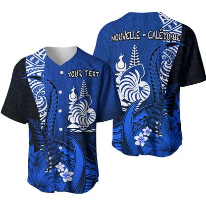 (Custom Personalised) New Caledonia Baseball Jersey Nautilus Blue Polynesian Hibiscus