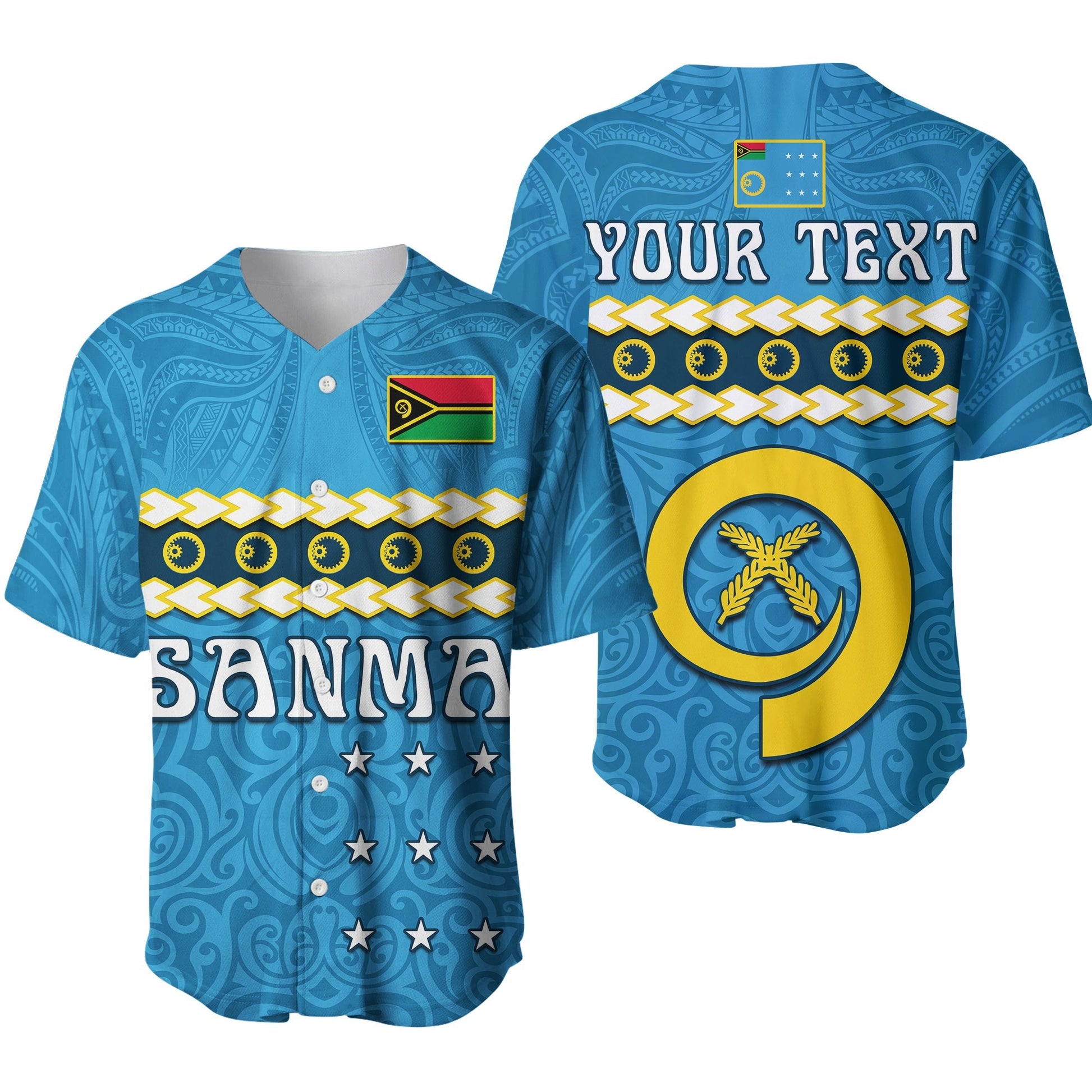 (Custom Personalised) Sanma Province Baseball Jersey Vanuatu Pig Tusk Polynesian Flag Style