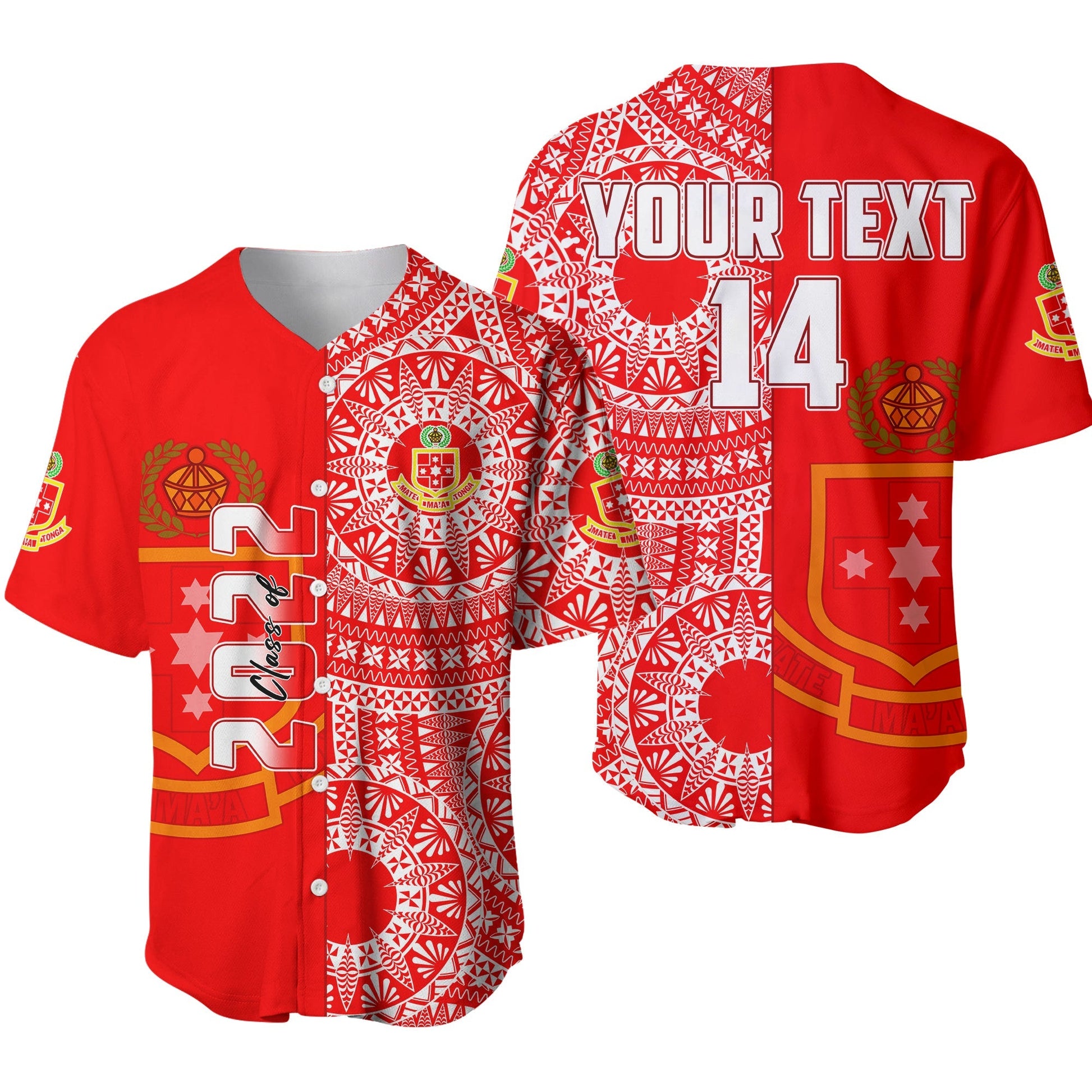 (Custom Text And Number) Kolisi Tonga High School Baseball Jersey Class Of Year Tongan Ngatu Pattern