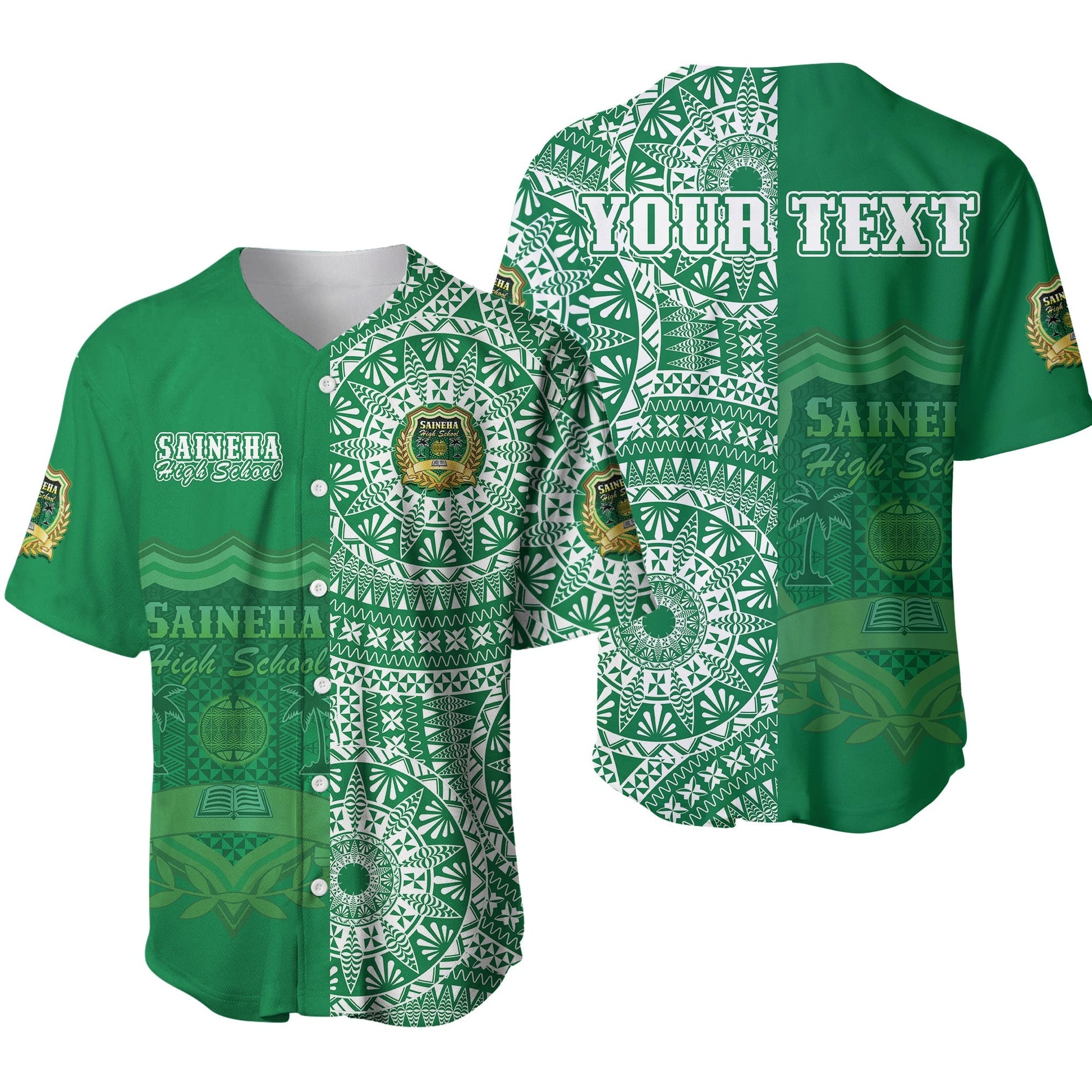 (Custom Personalised) Tonga Saineha High School Baseball Jersey Tongan Ngatu Pattern