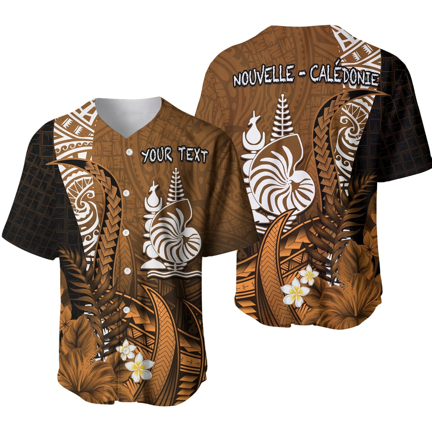 (Custom Personalised) New Caledonia Baseball Jersey Nautilus Gold Polynesian Hibiscus
