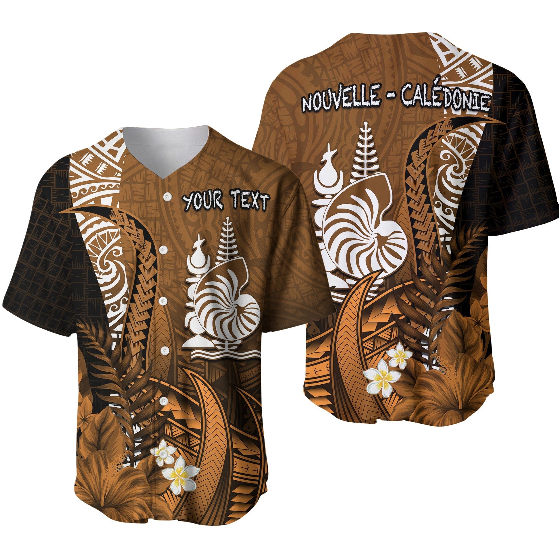 (Custom Personalised) New Caledonia Baseball Jersey Nautilus Gold Polynesian Hibiscus