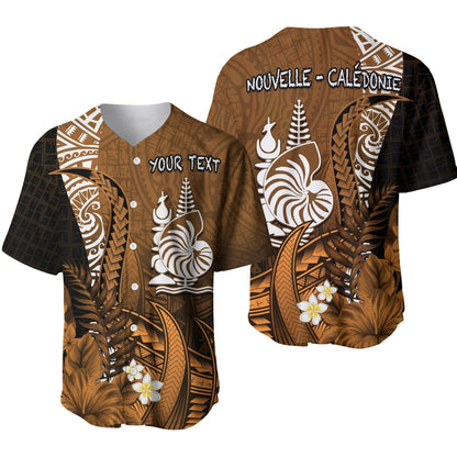 (Custom Personalised) New Caledonia Baseball Jersey Nautilus Gold Polynesian Hibiscus