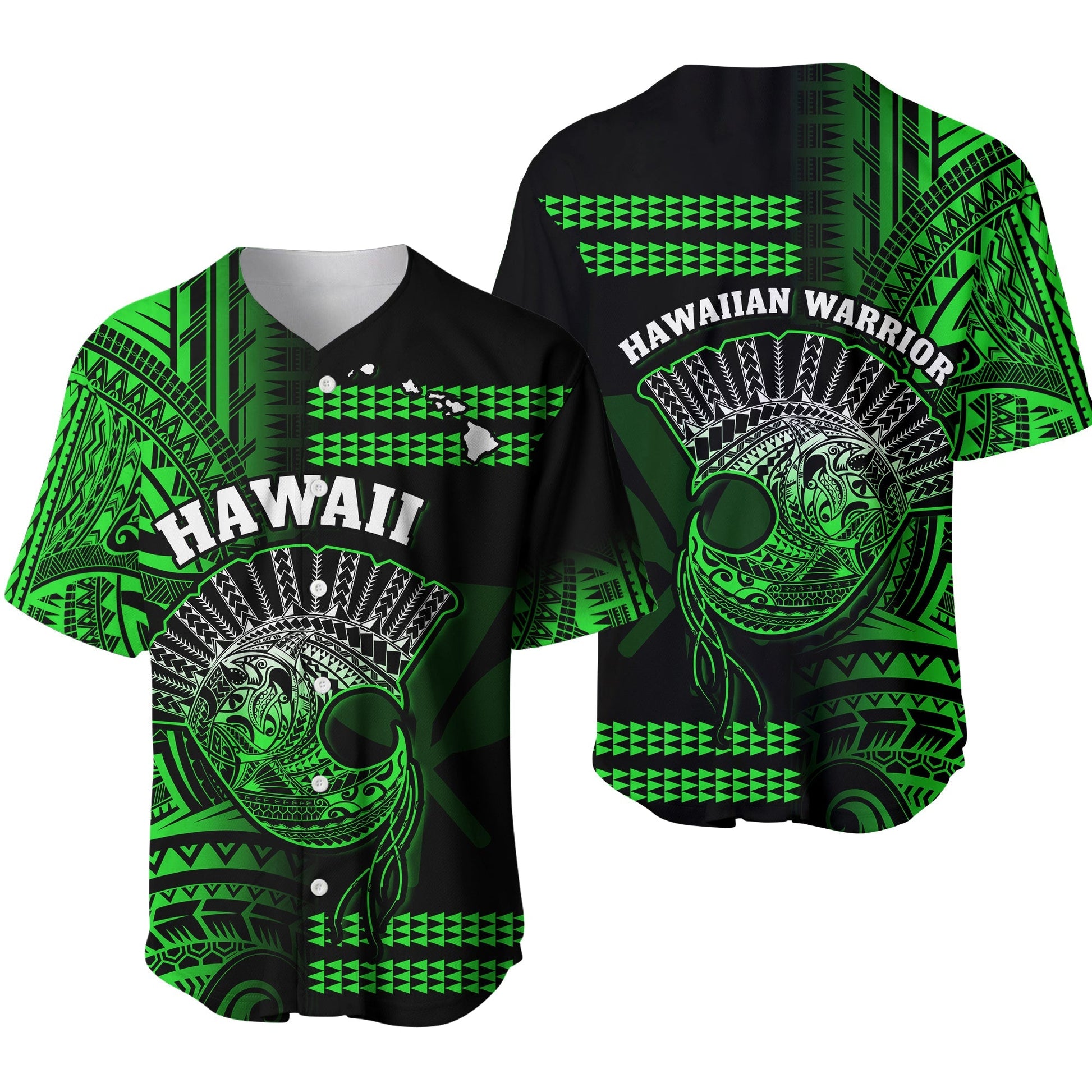 Hawaii Baseball Jersey Kakau Warrior Helmet Gradient Green Polynesian Ver.01