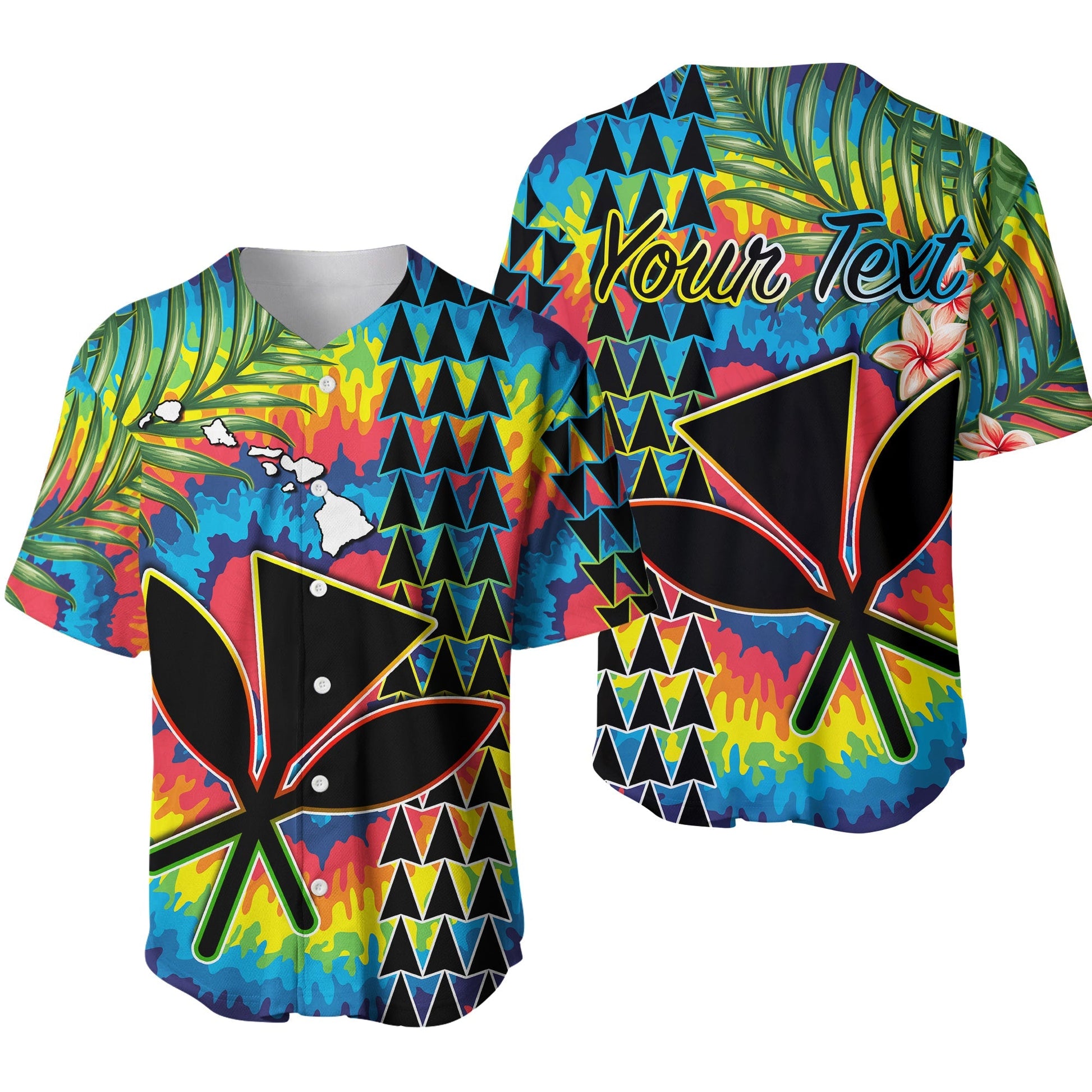 (Custom Personalised) Hawaii Rainbow Tie Dye Baseball Jersey Flowers Polynesian Hawaiian Tribal Ver.01