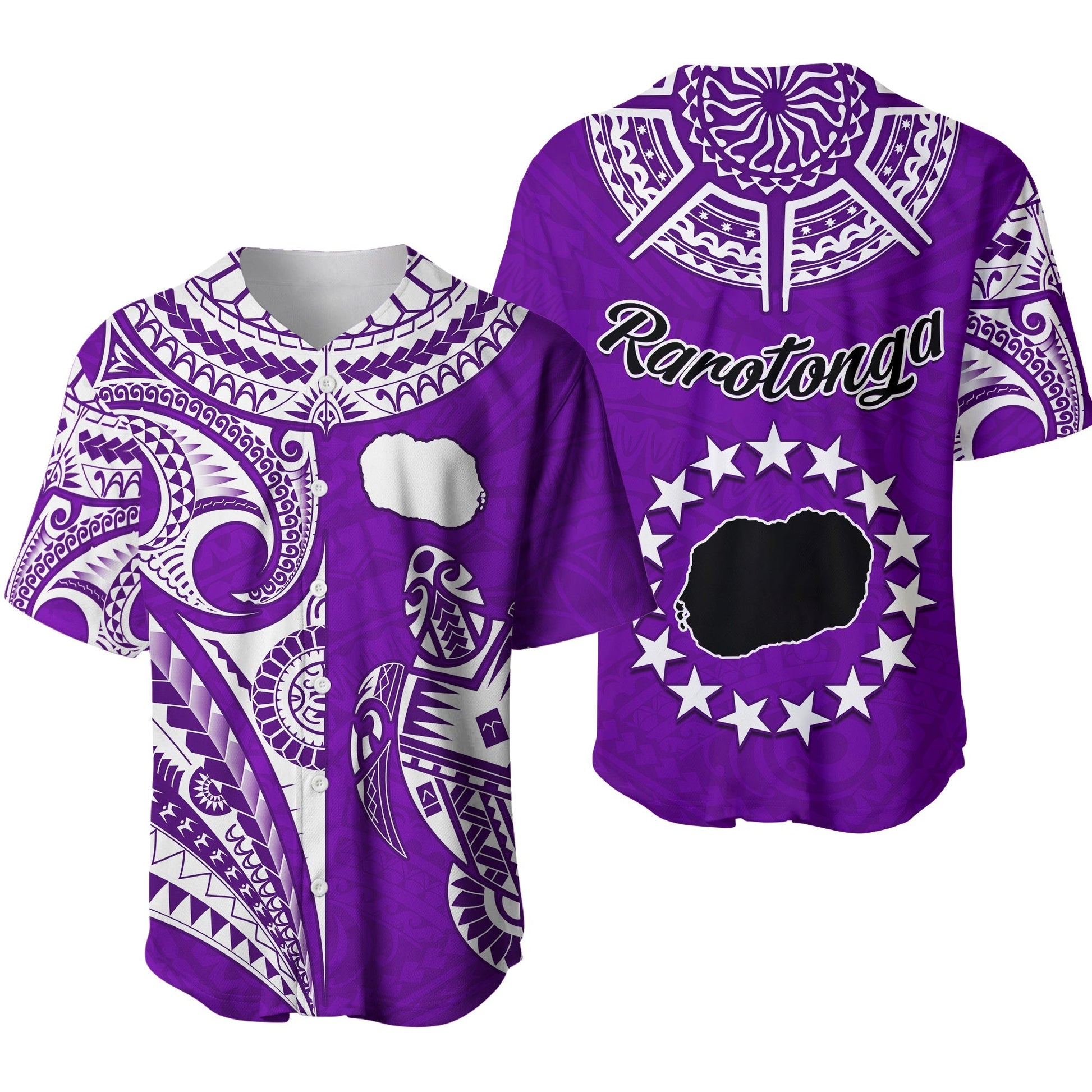Rarotonga Cook Islands Baseball Jersey Turtle and Map Style Purple