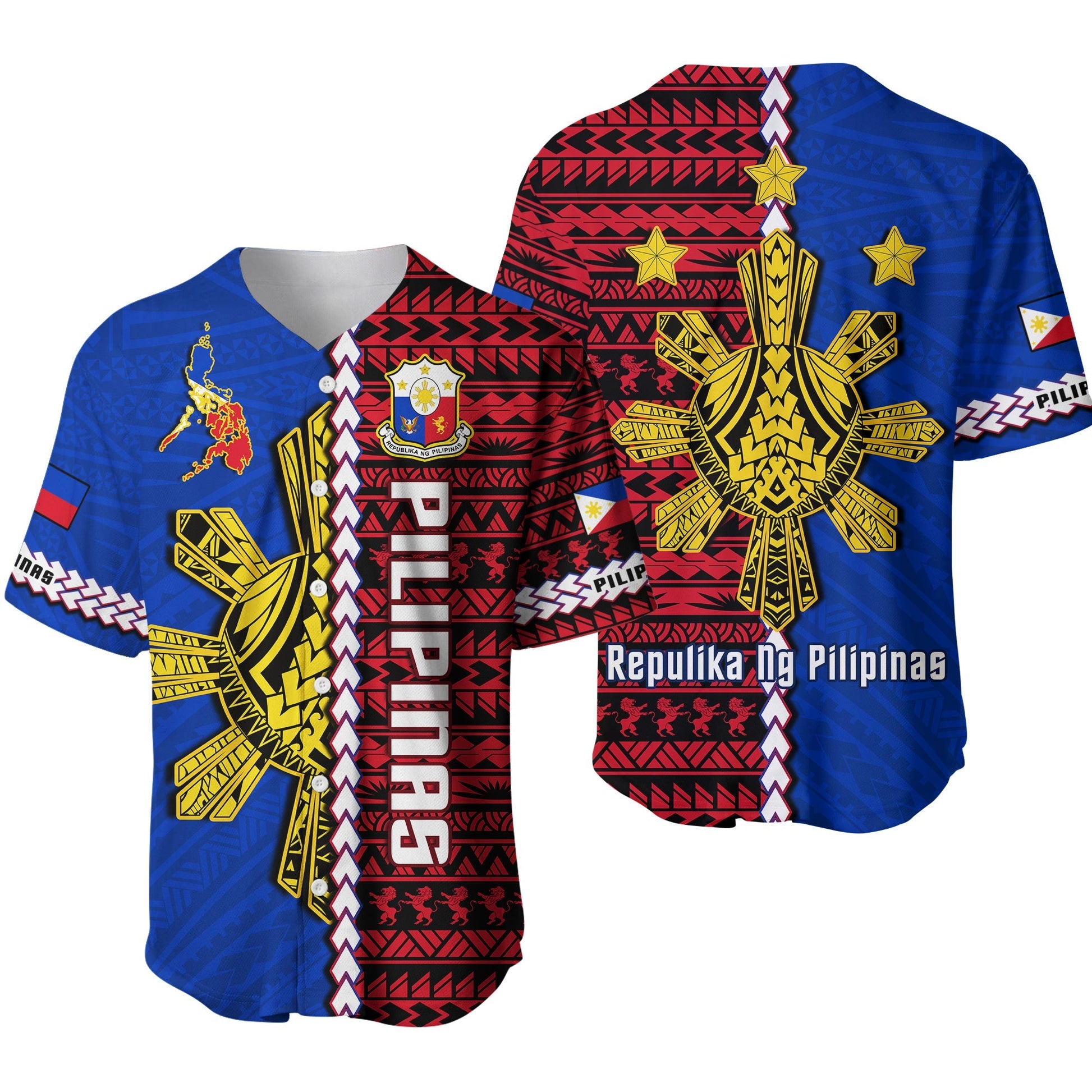 Philippines Baseball Jersey Pilipinas Sun Mix Polynesian Pattern