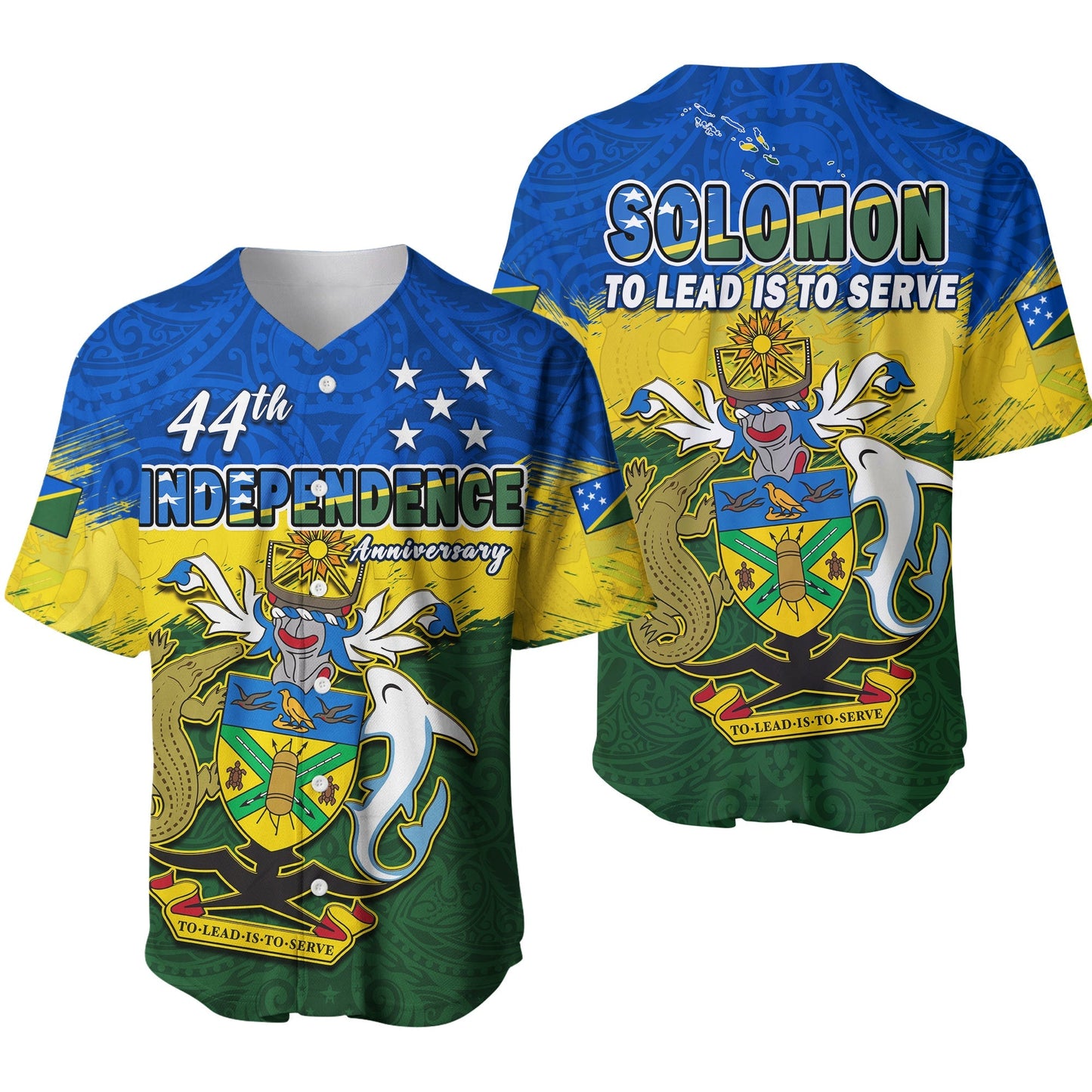 Solomon Islands Baseball Jersey Happy 44th Independence Anniversary Polynesian Pattern