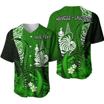 (Custom Personalised) New Caledonia Baseball Jersey Nautilus Green Polynesian Hibiscus