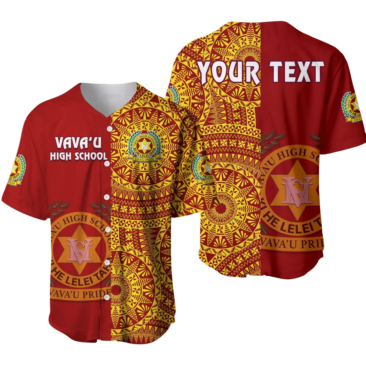 (Custom Personalised) Tonga Vavau High School Baseball Jersey Tongan Ngatu Pattern