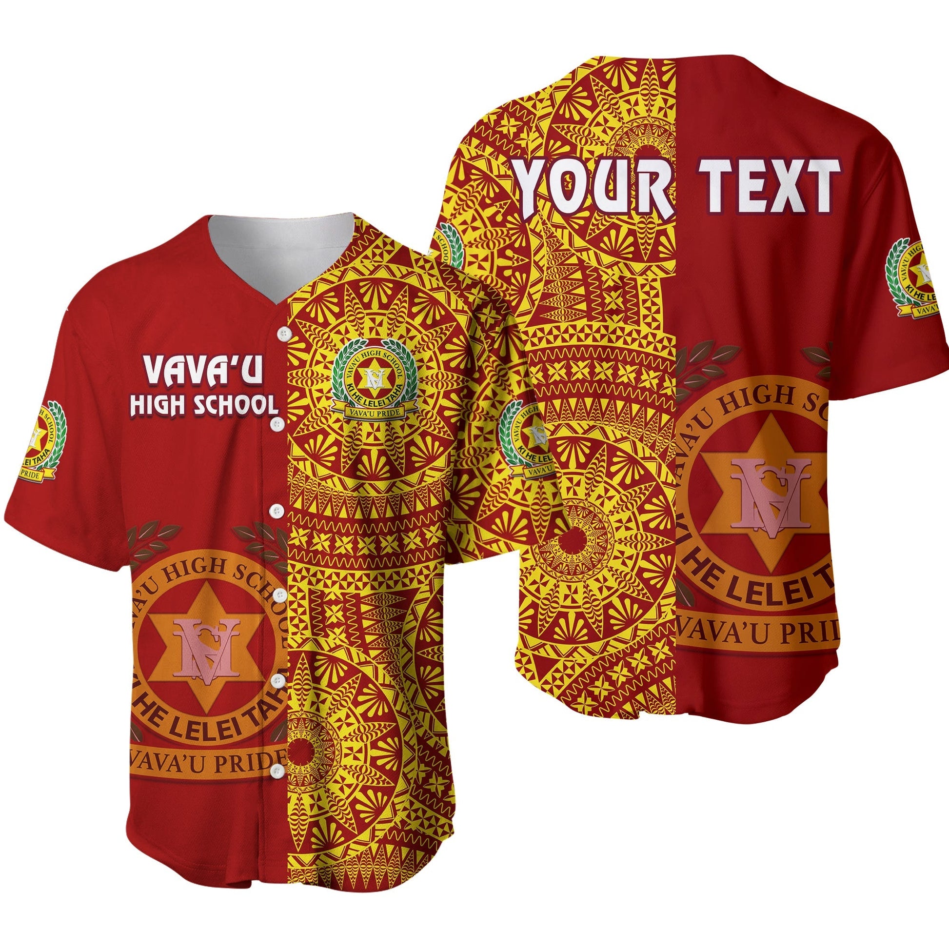 (Custom Personalised) Tonga Vavau High School Baseball Jersey Tongan Ngatu Pattern