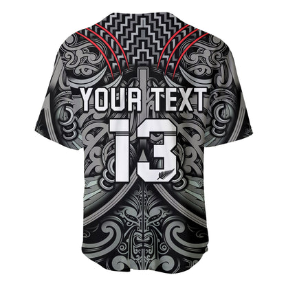 (Custom Text and Number) New Zealand Silver Fern Rugby Baseball Jersey All Black NZ Maori Pattern