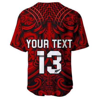 (Custom Text and Number) New Zealand Silver Fern Rugby Baseball Jersey All Black Red NZ Maori Pattern