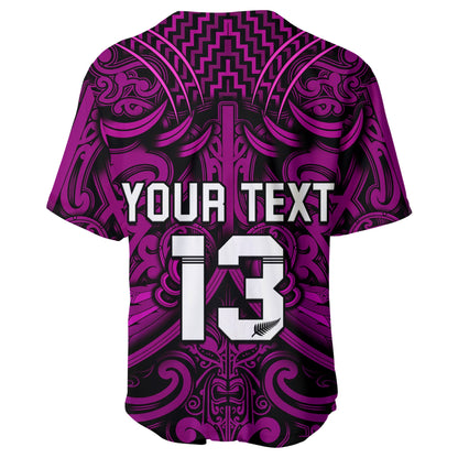(Custom Text and Number) New Zealand Silver Fern Rugby Baseball Jersey All Black Purple NZ Maori Pattern