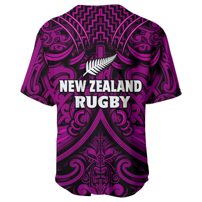 New Zealand Silver Fern Rugby Baseball Jersey All Black Purple NZ Maori Pattern