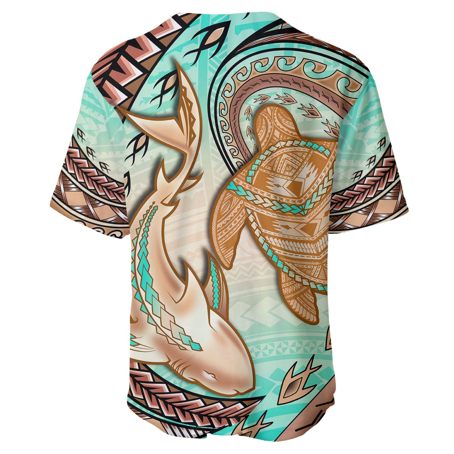 Hawaii Baseball Jersey Polynesian Shark And Sea Turtle Dreamy Turquoise Artsy