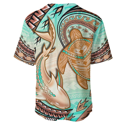 Hawaii Baseball Jersey Polynesian Shark And Sea Turtle Dreamy Turquoise Artsy