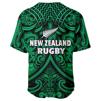 New Zealand Silver Fern Rugby Baseball Jersey All Black Green NZ Maori Pattern
