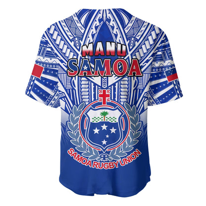 Samoa Rugby Baseball Jersey Manu Samoa 7s Ginger Blue Polynesian
