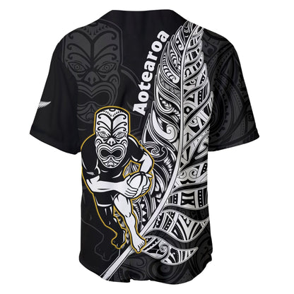 New Zealand Silver Fern Rugby Baseball Jersey All Black Maori Version Black