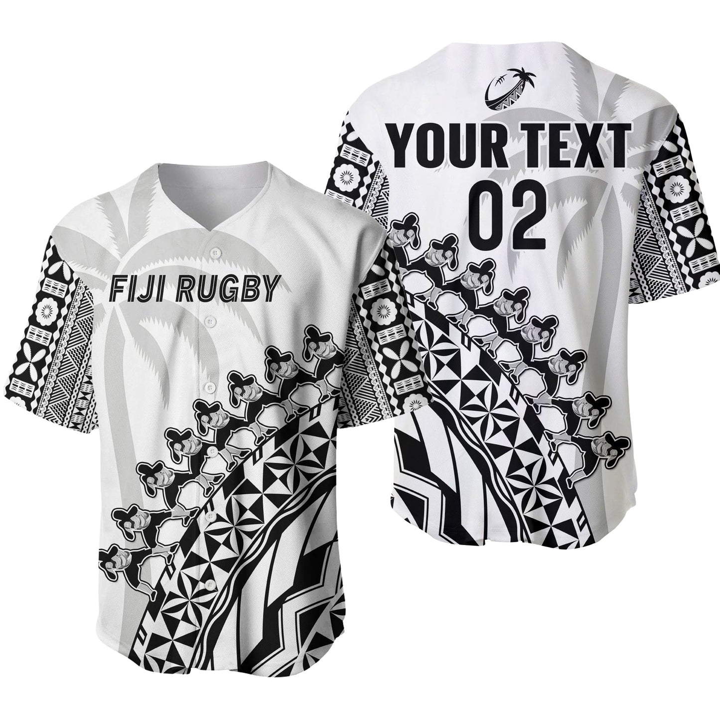 (Custom Text And Number) Fiji Rugby Baseball Jersey Fijian Cibi Dance Tapa Pattern White