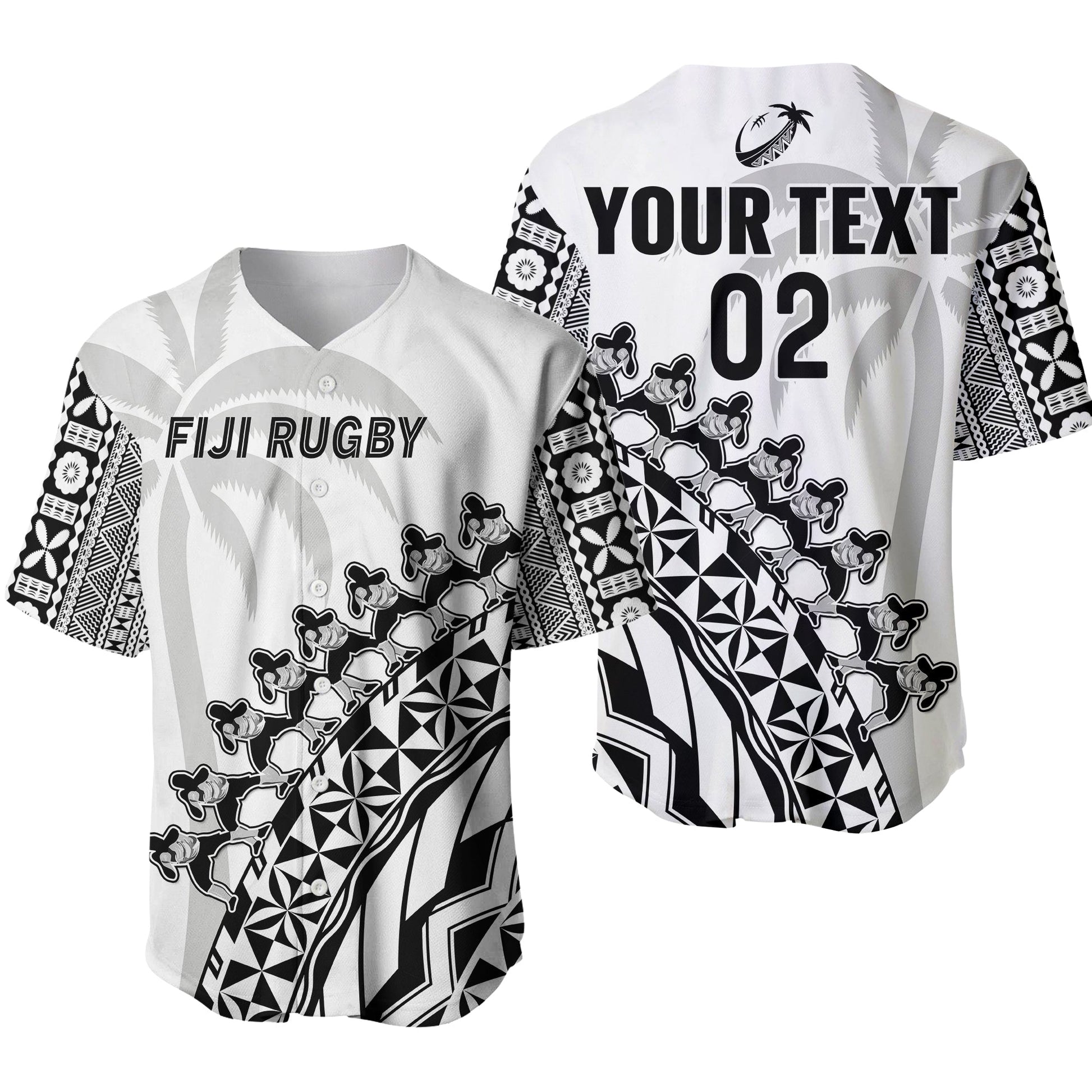 (Custom Text And Number) Fiji Rugby Baseball Jersey Fijian Cibi Dance Tapa Pattern White