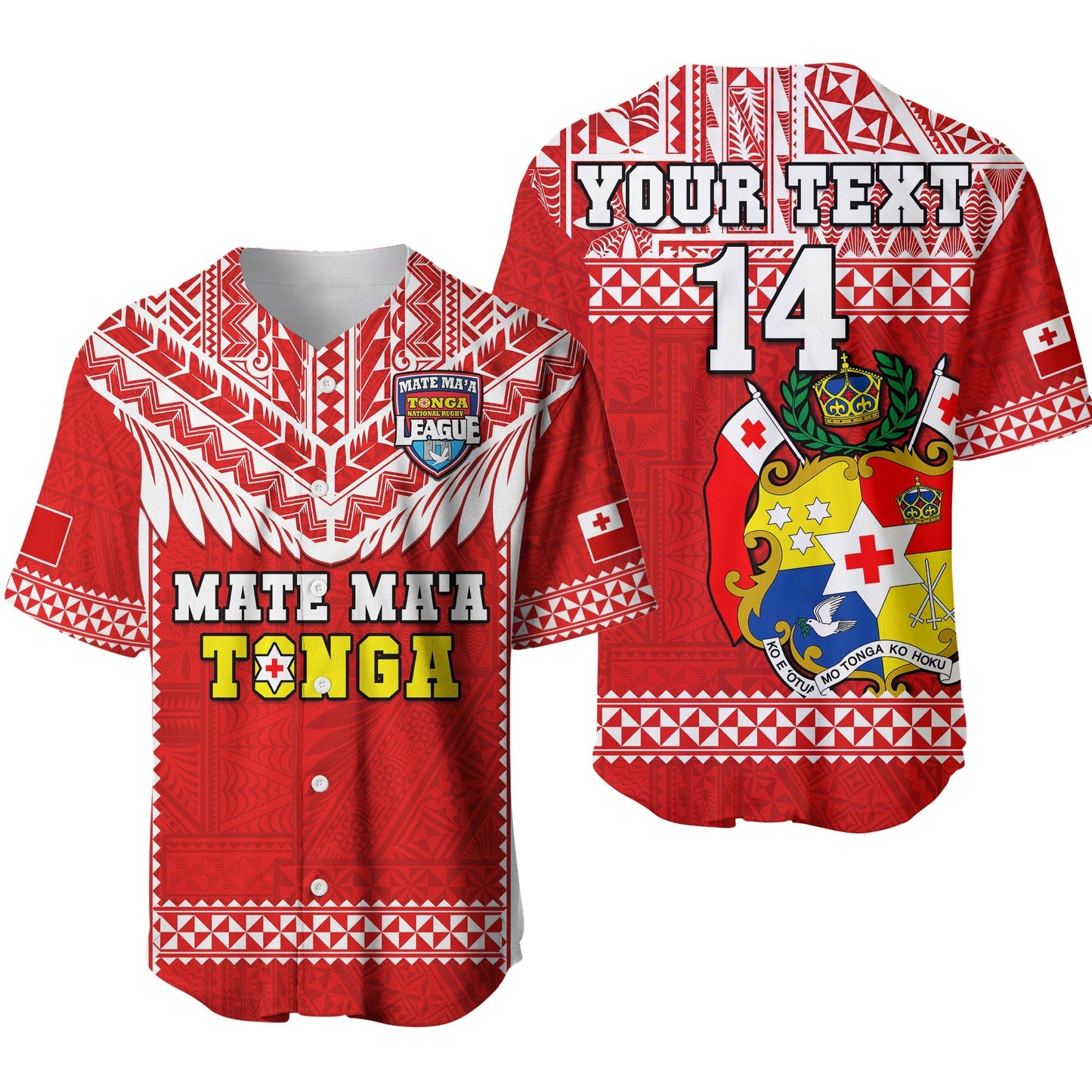 (Custom Text And Number) Tonga Rugby Baseball Jersey Mate Maa Tonga Pacific Ngatu White