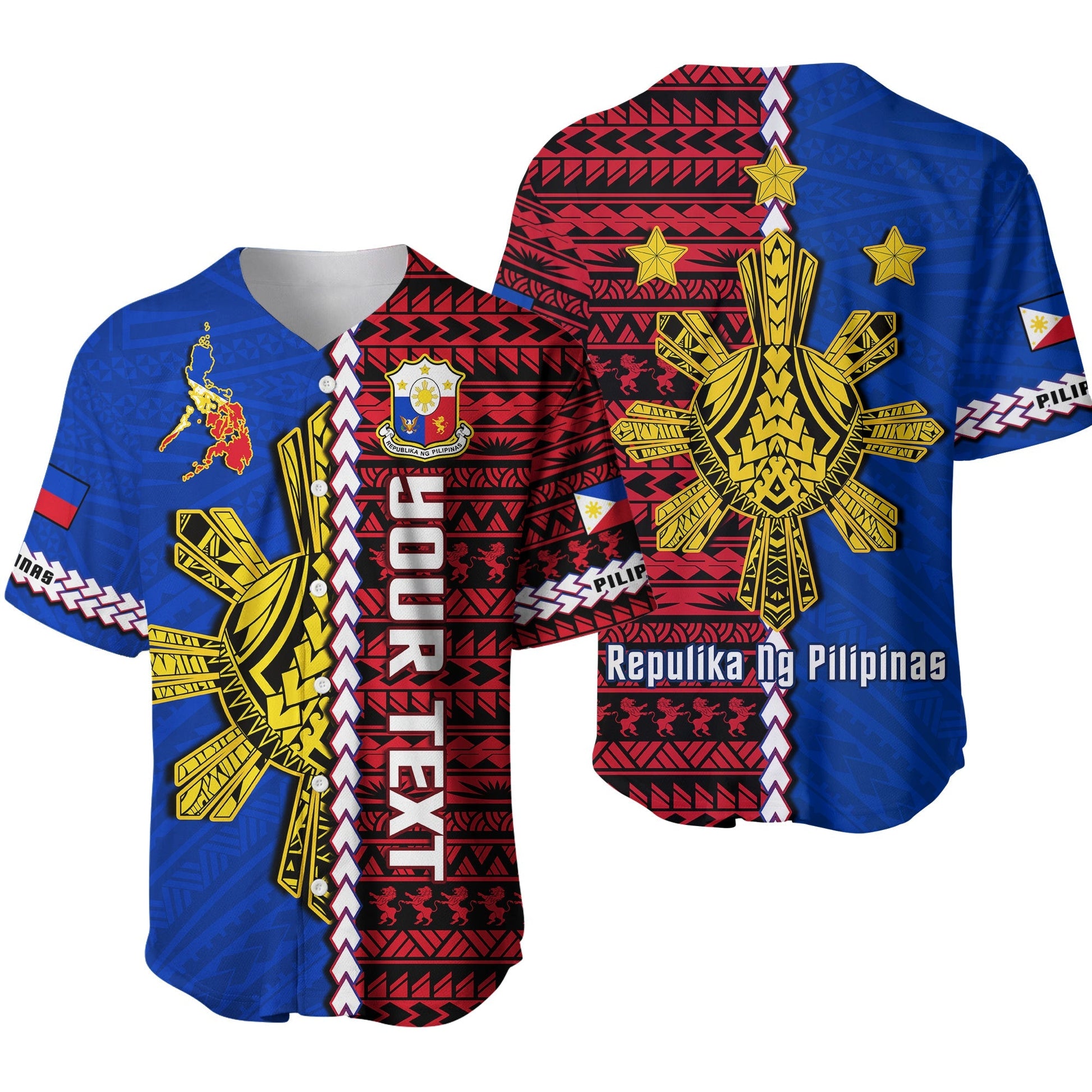 (Custom Personalised) Philippines Baseball Jersey Pilipinas Sun Mix Polynesian Pattern