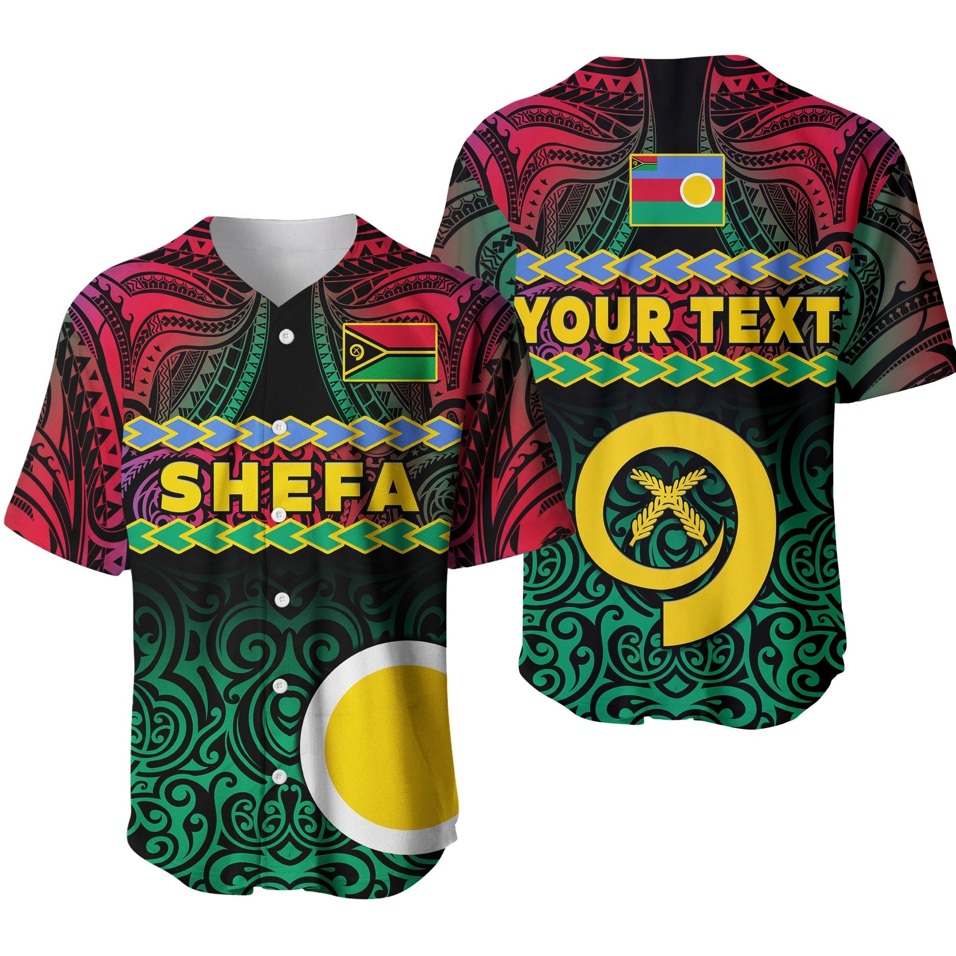 (Custom Personalised) Shefa Province Baseball Jersey Vanuatu Pig Tusk Polynesian Flag Style