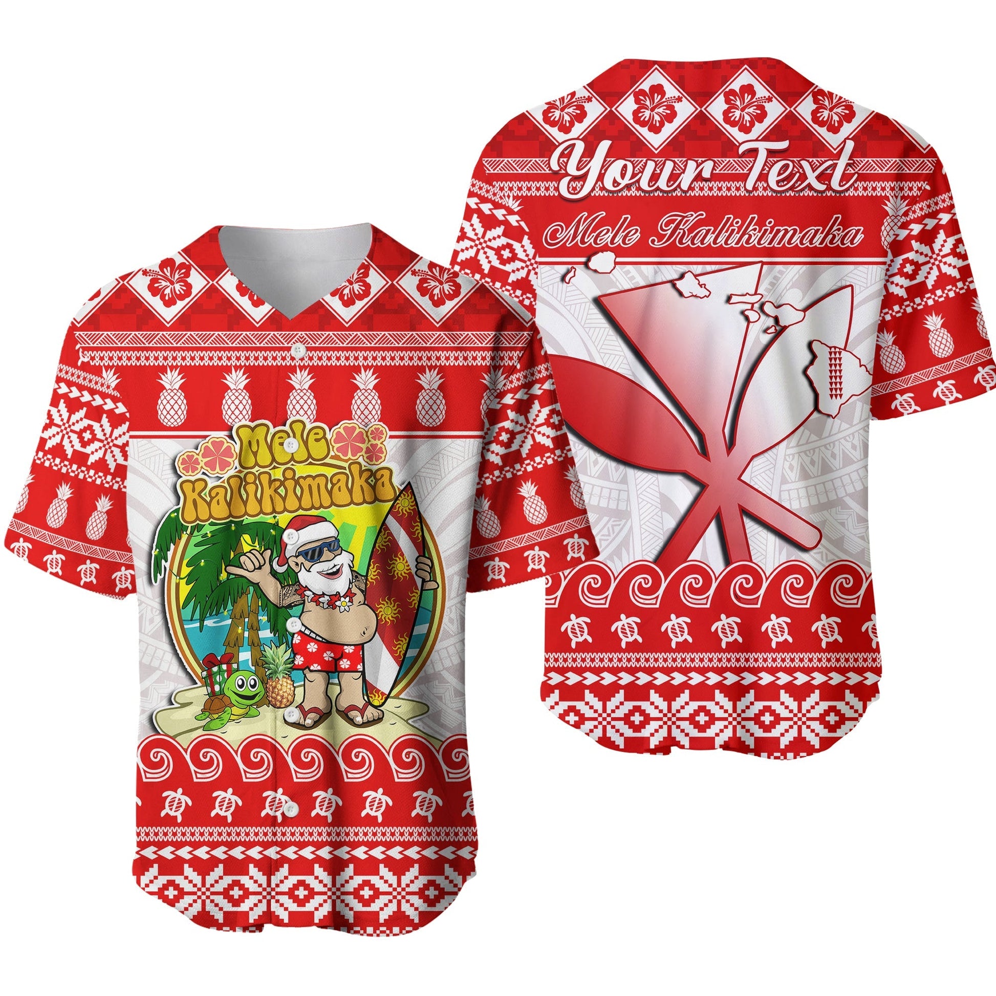 Custom Personalised Hawaii Christmas Baseball Jersey Kanaka Polynesian Santa Claus Mele Kalikimaka