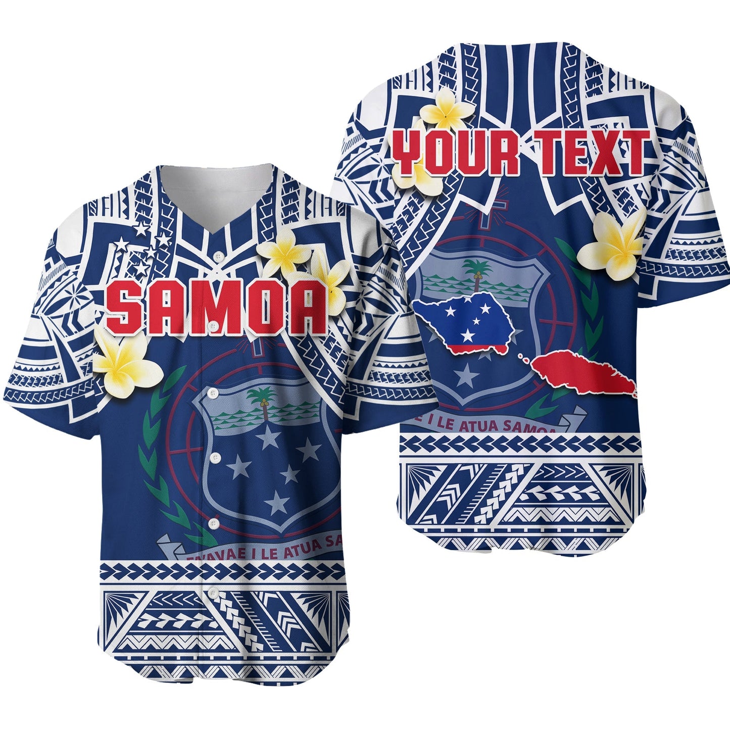 (Custom Personalised) Samoa Baseball Jersey Samoan Plumeria Flowers Mix Polynesian Pattern