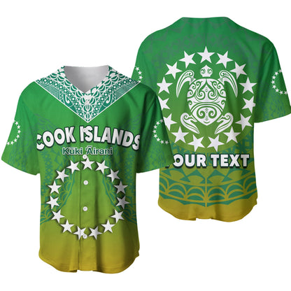 (Custom Personalised) Cook Islands Baseball Jersey Circle Pattern Mix Sea Turtle Green Version