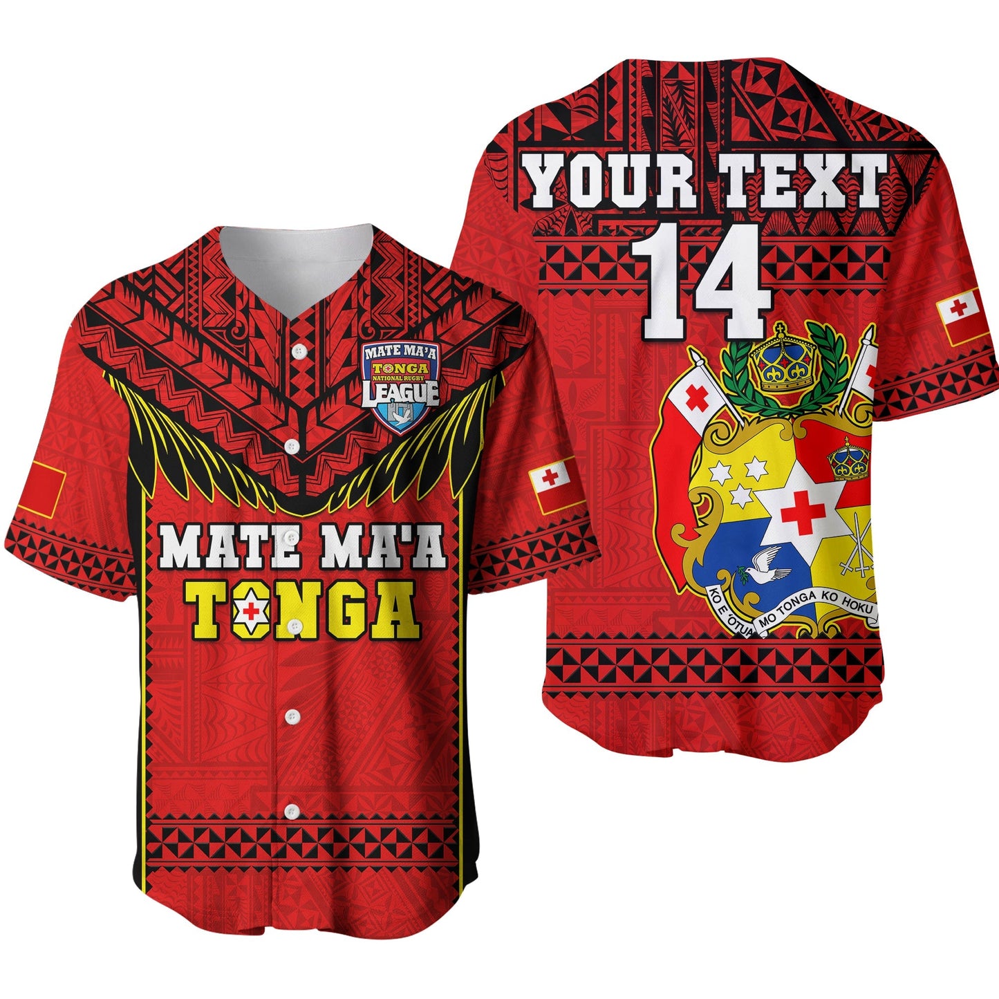(Custom Text And Number) Tonga Rugby Baseball Jersey Mate Maa Tonga Pacific Ngatu Black