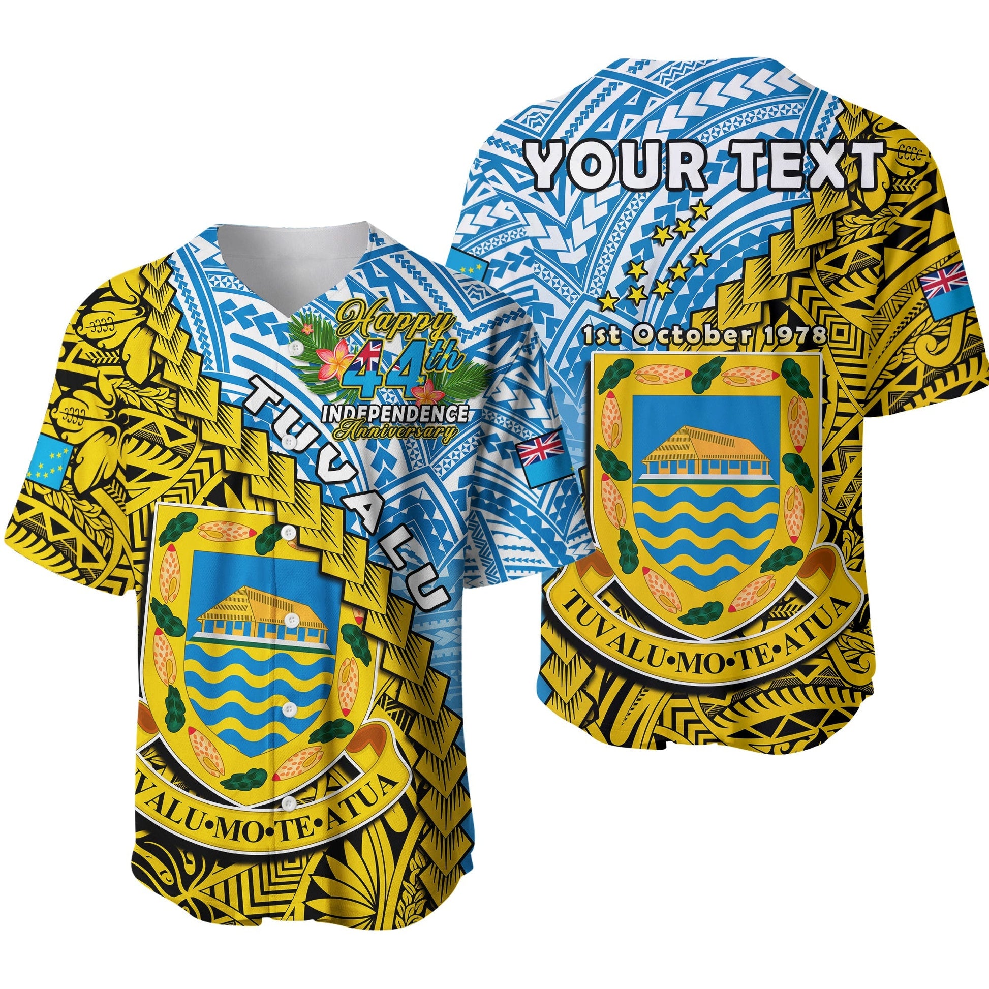 (Custom Personalised) Tuvalu 1978 Baseball Jersey Happy 44th Independence Anniversary Polynesian Pattern