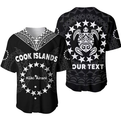 (Custom Personalised) Islands Baseball Jersey Circle Pattern Mix Sea Turtle Black Version