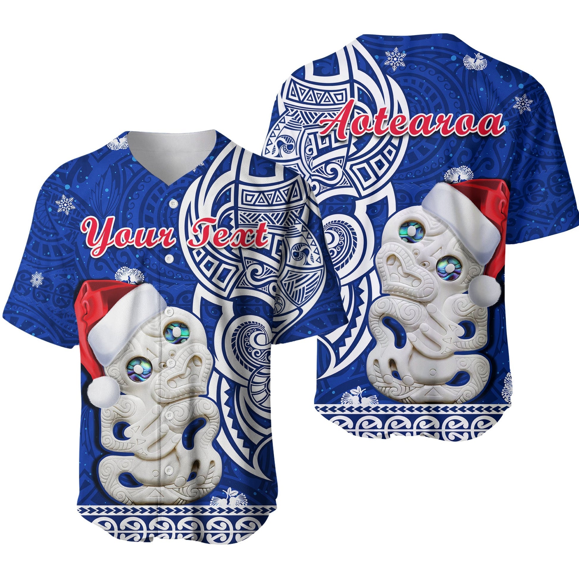 (Custom Personalised) New Zealand Christmas Baseball Jersey Hei Tiki Blue Pohutukawa Meri Kirihimete