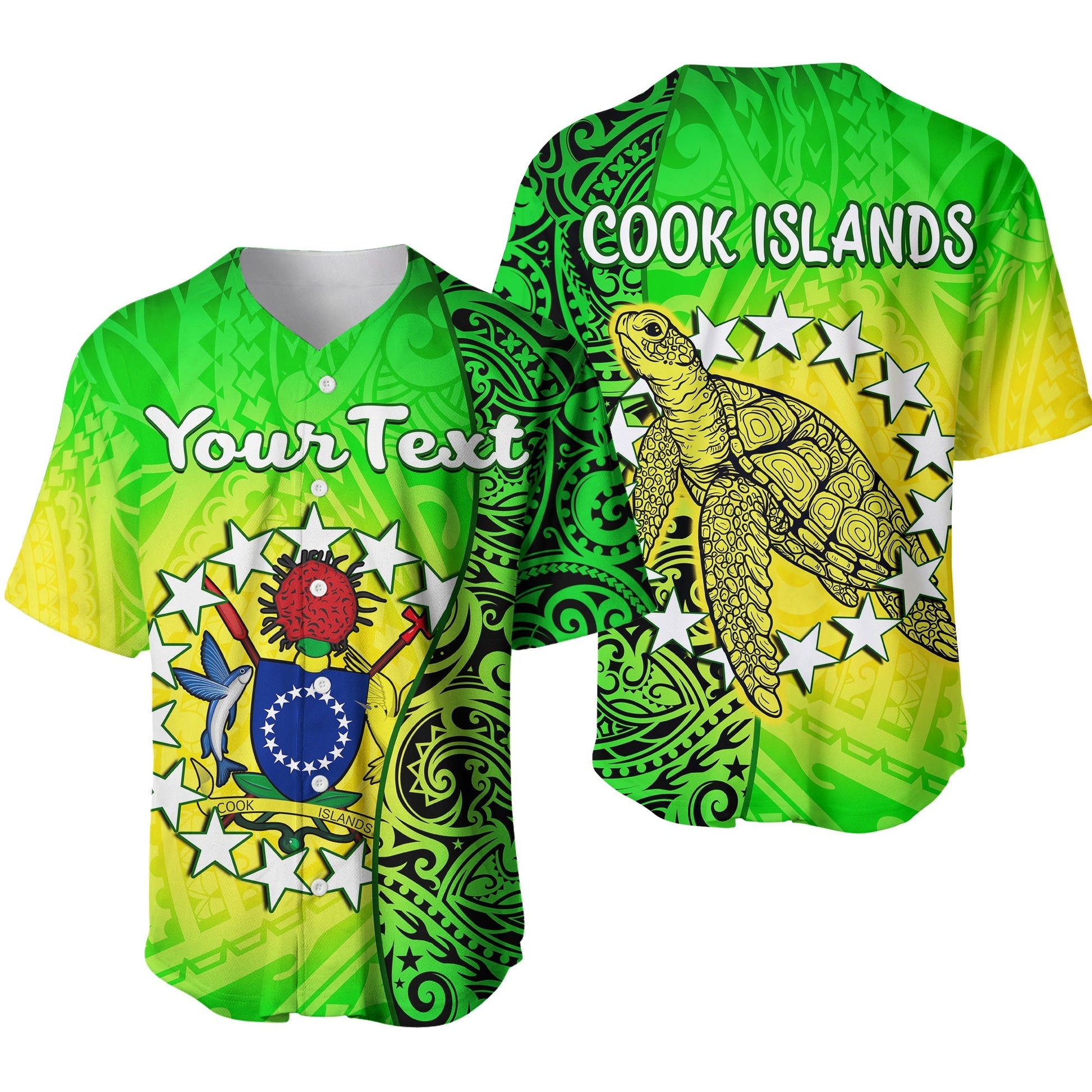 (Custom Personalised) Cook Islands Baseball Jersey Cook Islands Coat Of Arms Turtle Polynesian