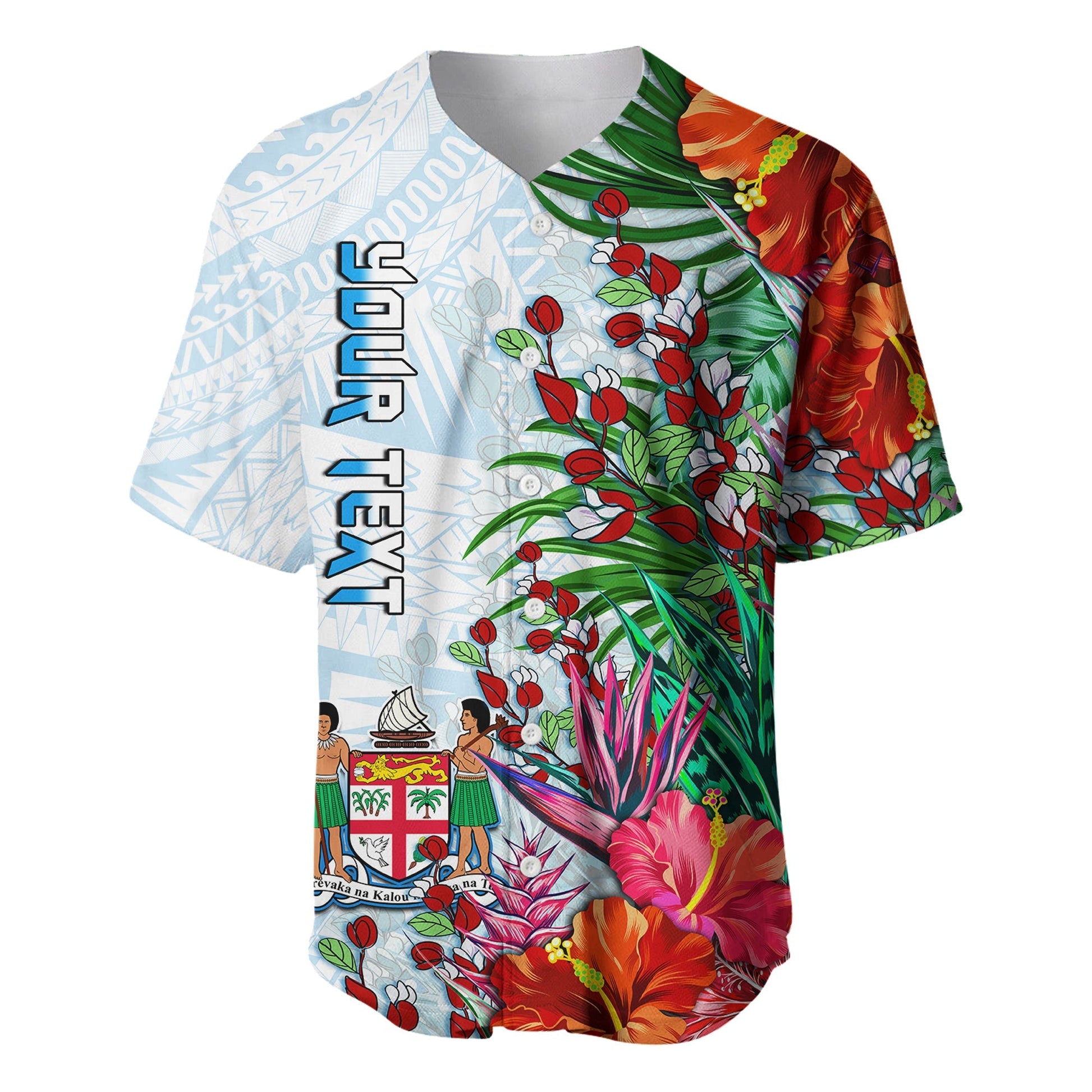 (Custom Personalised) Fiji Baseball Jersey Proud Fijian Tapa mix Tagimoucia Flowers