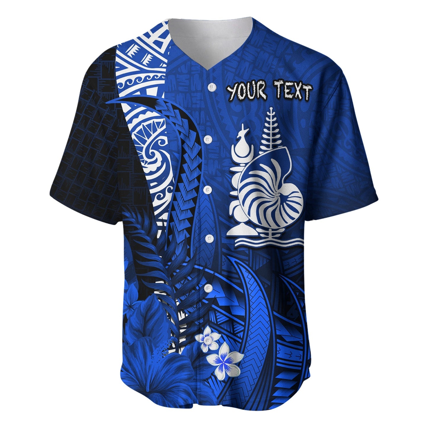 (Custom Personalised) New Caledonia Baseball Jersey Nautilus Blue Polynesian Hibiscus