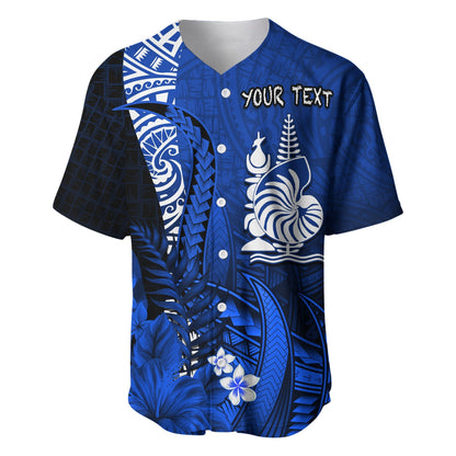 (Custom Personalised) New Caledonia Baseball Jersey Nautilus Blue Polynesian Hibiscus