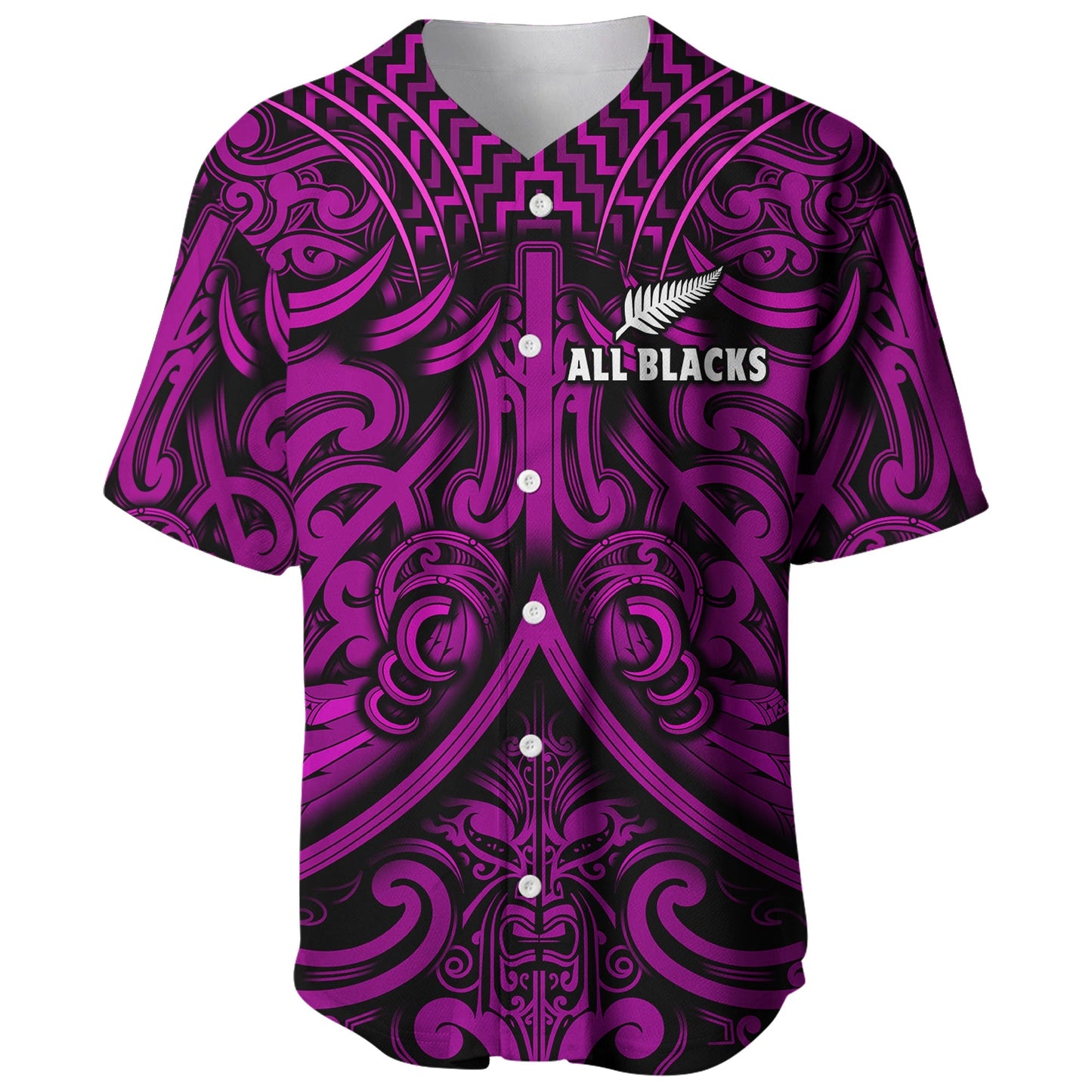 (Custom Text and Number) New Zealand Silver Fern Rugby Baseball Jersey All Black Purple NZ Maori Pattern