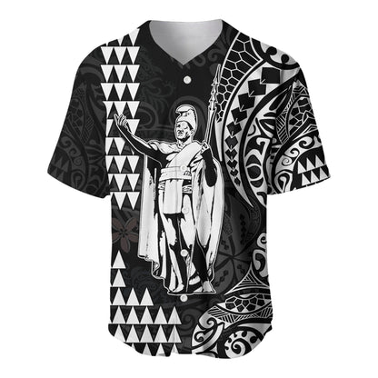 Hawaii Day Kakau Baseball Jersey Proud To Be Hawaiian Black King Kamehameha and Kanaka Maoli