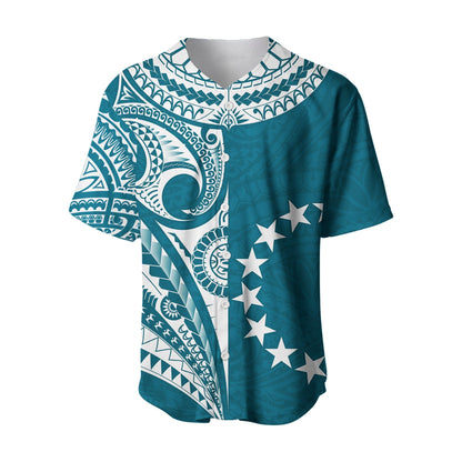 (Custom Text and Number) Cook Islands Tatau Baseball Jersey Symbolize Passion Stars Version Blue