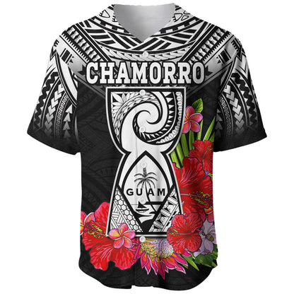 (Custom Personalised) Guam Chamorro Baseball Jersey Guaman Latte Stone Tropical Flowers Black Style